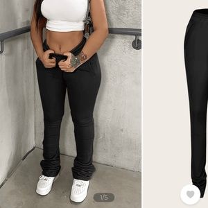 High Waist Plain Stacked Pocket Pants